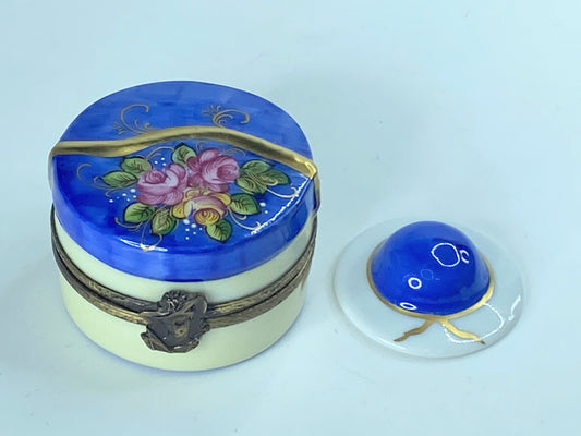 GR Limoges Limited Edition Cobalt blue pink Rose Gold gilt Blue Hat 1 3/8" A360