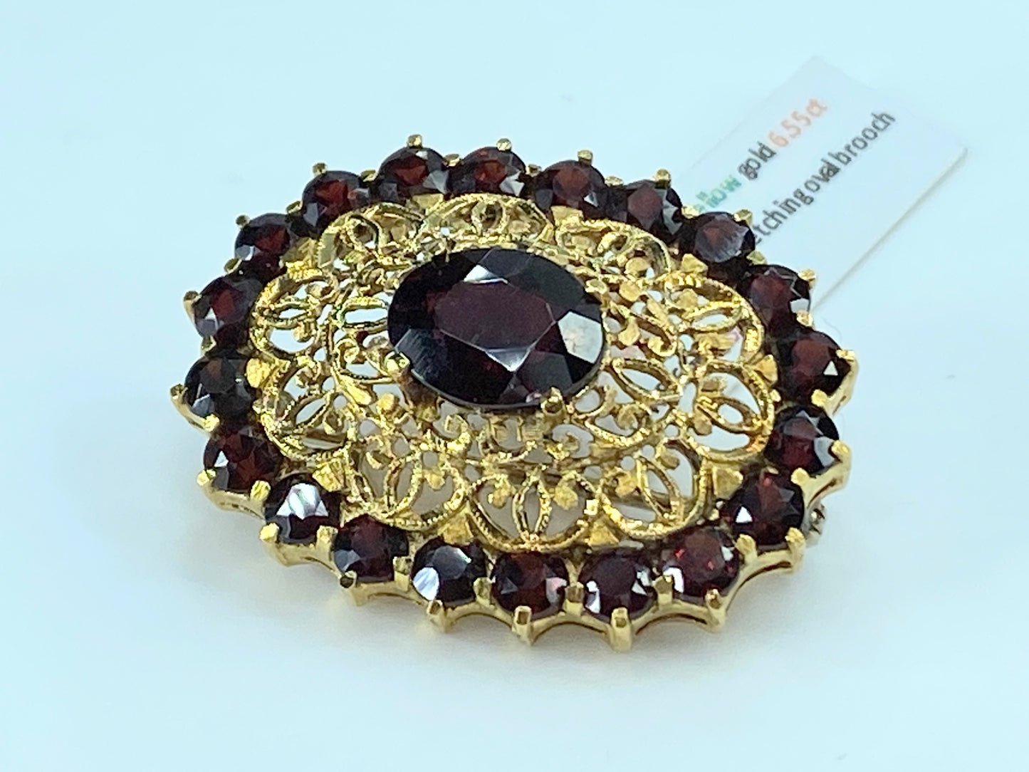 18K yellow gold Garnet brooch 8.7g JR9168