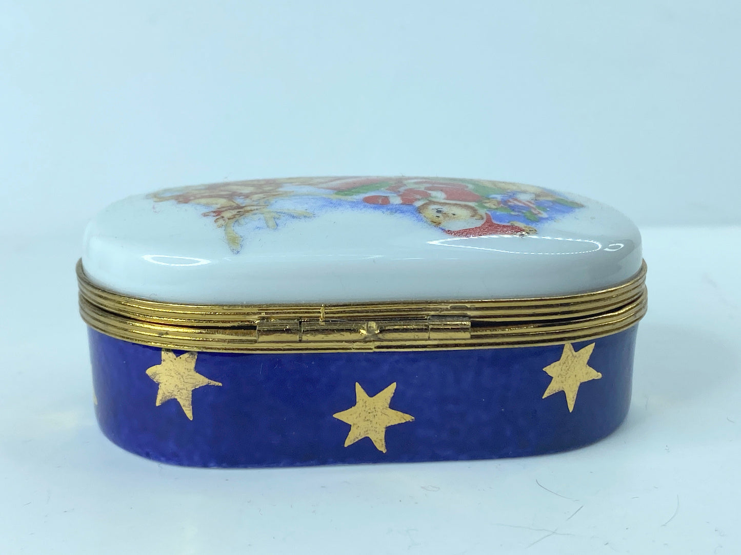 Limoges Trinket Box - Teddy Bear Santa on Sleigh 3" x 1 3/4" A361