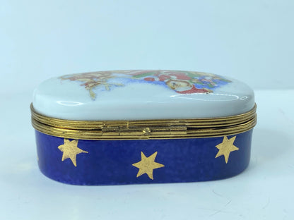 Limoges Trinket Box - Teddy Bear Santa on Sleigh 3" x 1 3/4" A361