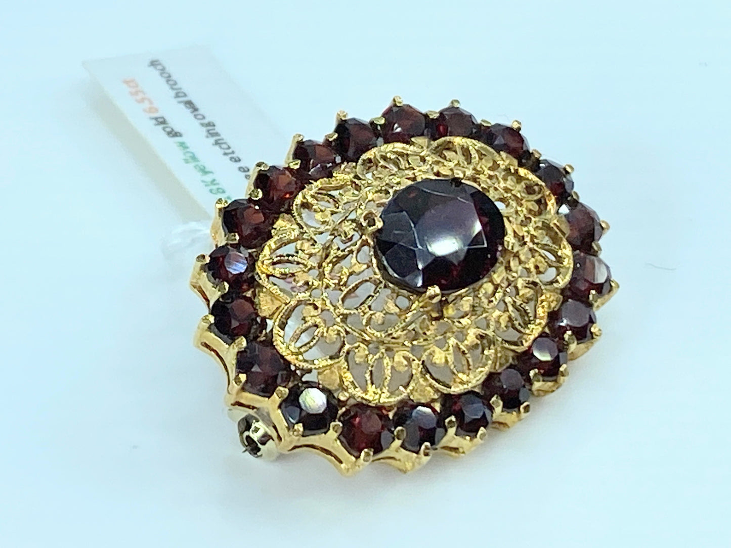 18K yellow gold Garnet brooch 8.7g JR9168