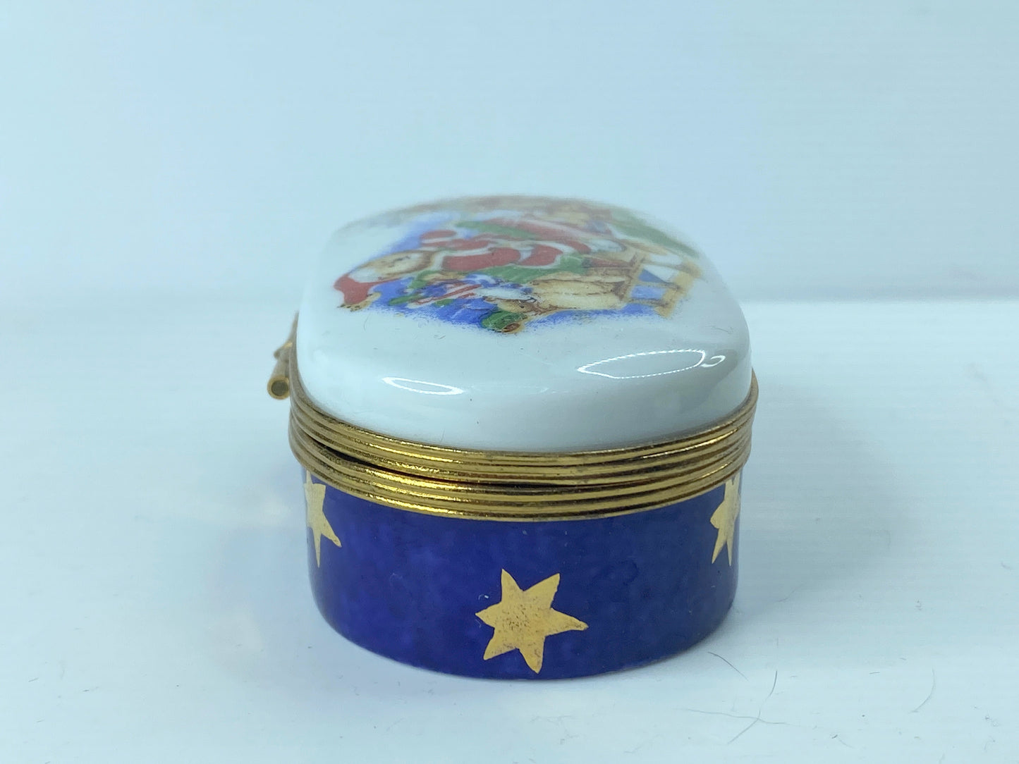 Limoges Trinket Box - Teddy Bear Santa on Sleigh 3" x 1 3/4" A361