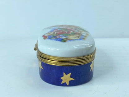 Limoges Trinket Box - Teddy Bear Santa on Sleigh 3" x 1 3/4" A361