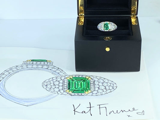 Kay Florence Panjshir Emerald Ring with D Flawless Diamonds set in Platinum Signed JR9096