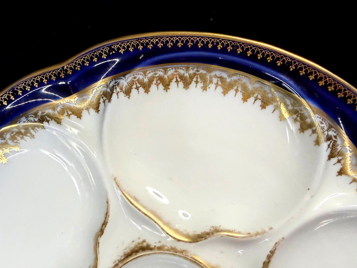 Antique Theodore Haviland Limoges Cobalt blue gold 6-well Oyster Plate A1264