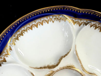 Antique Theodore Haviland Limoges Cobalt blue gold 6-well Oyster Plate A1264