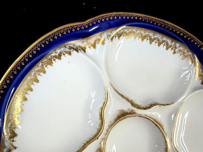 Antique Theodore Haviland Limoges Cobalt blue gold 6-well Oyster Plate A1264