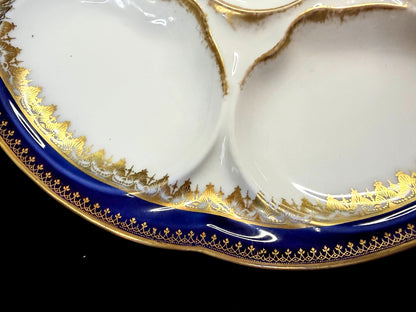 Antique Theodore Haviland Limoges Cobalt blue gold 6-well Oyster Plate A1264