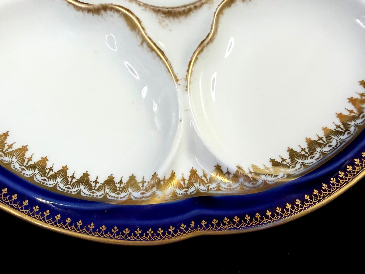Antique Theodore Haviland Limoges Cobalt blue gold 6-well Oyster Plate A1264
