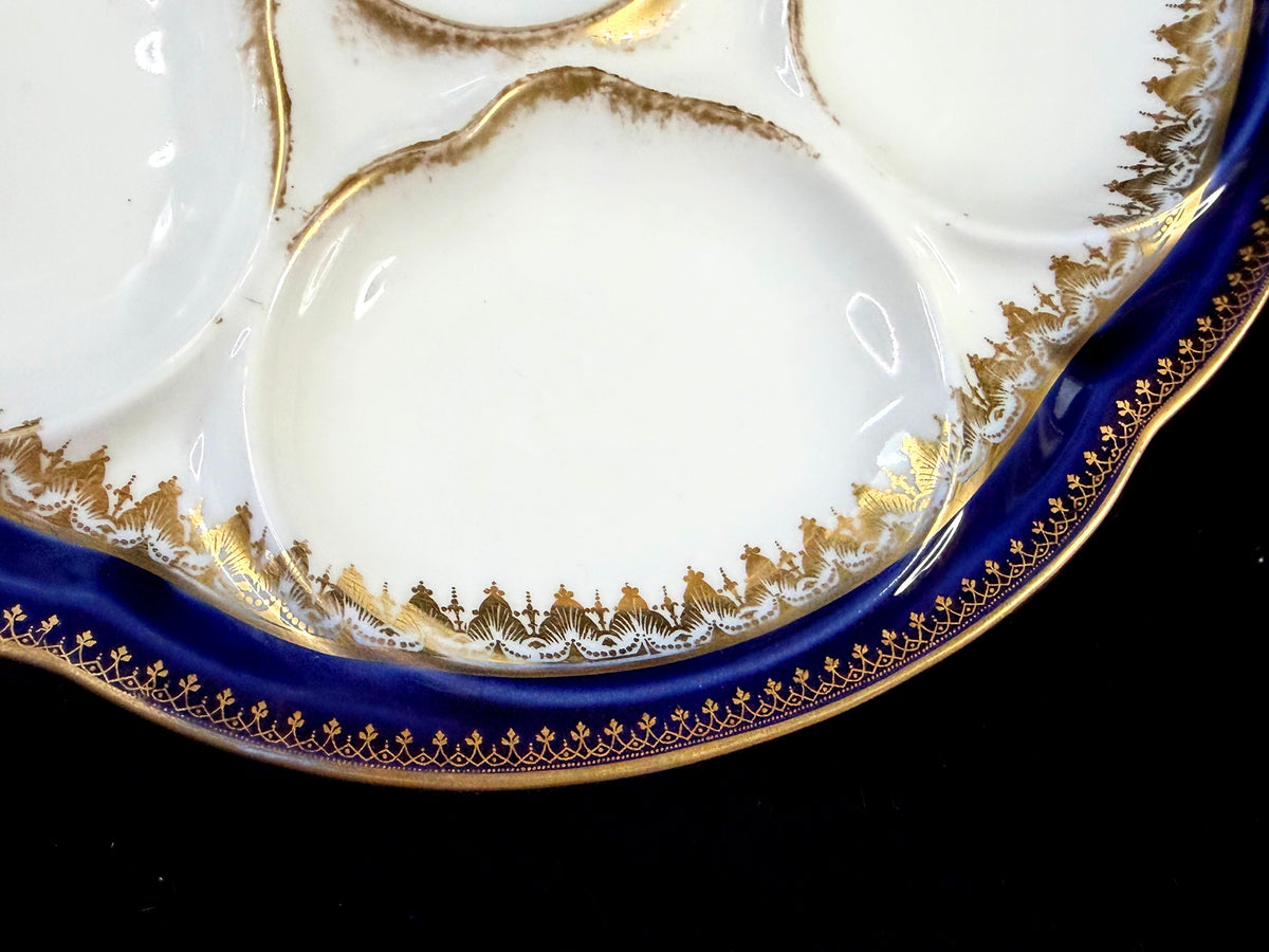 Antique Theodore Haviland Limoges Cobalt blue gold 6-well Oyster Plate A1264