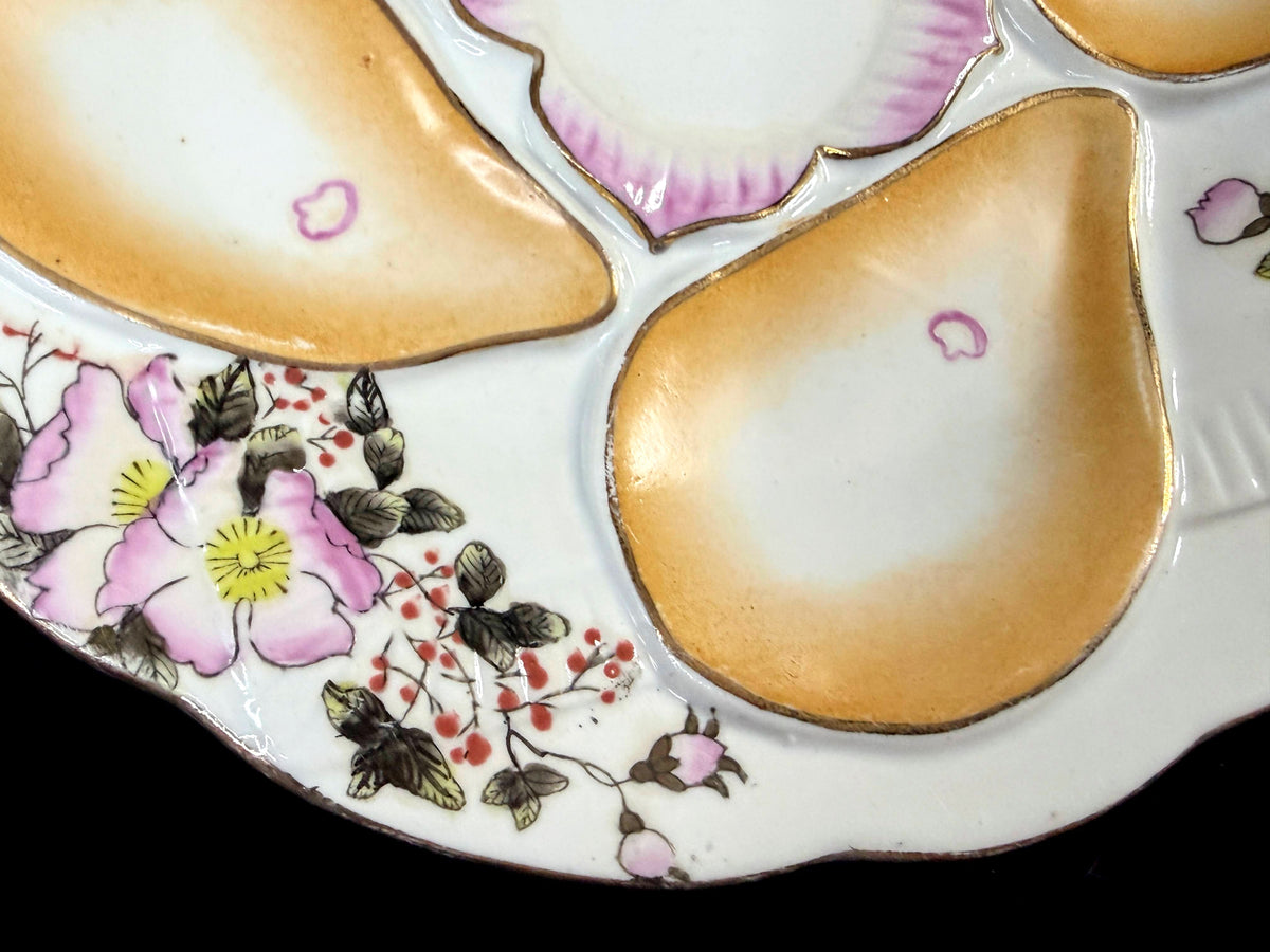 Antique Nippon Morimura Oyster Plate Pink Floral Gold 8.5" c1911-1921 A1265