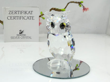 Vintage Swarovski Crystal Owl Figurine Retired Silver Crystal Mirror COA S275