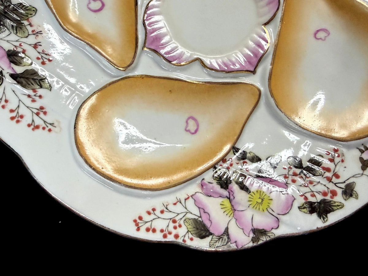 Antique Nippon Morimura Oyster Plate Pink Floral Gold 8.5" c1911-1921 A1265
