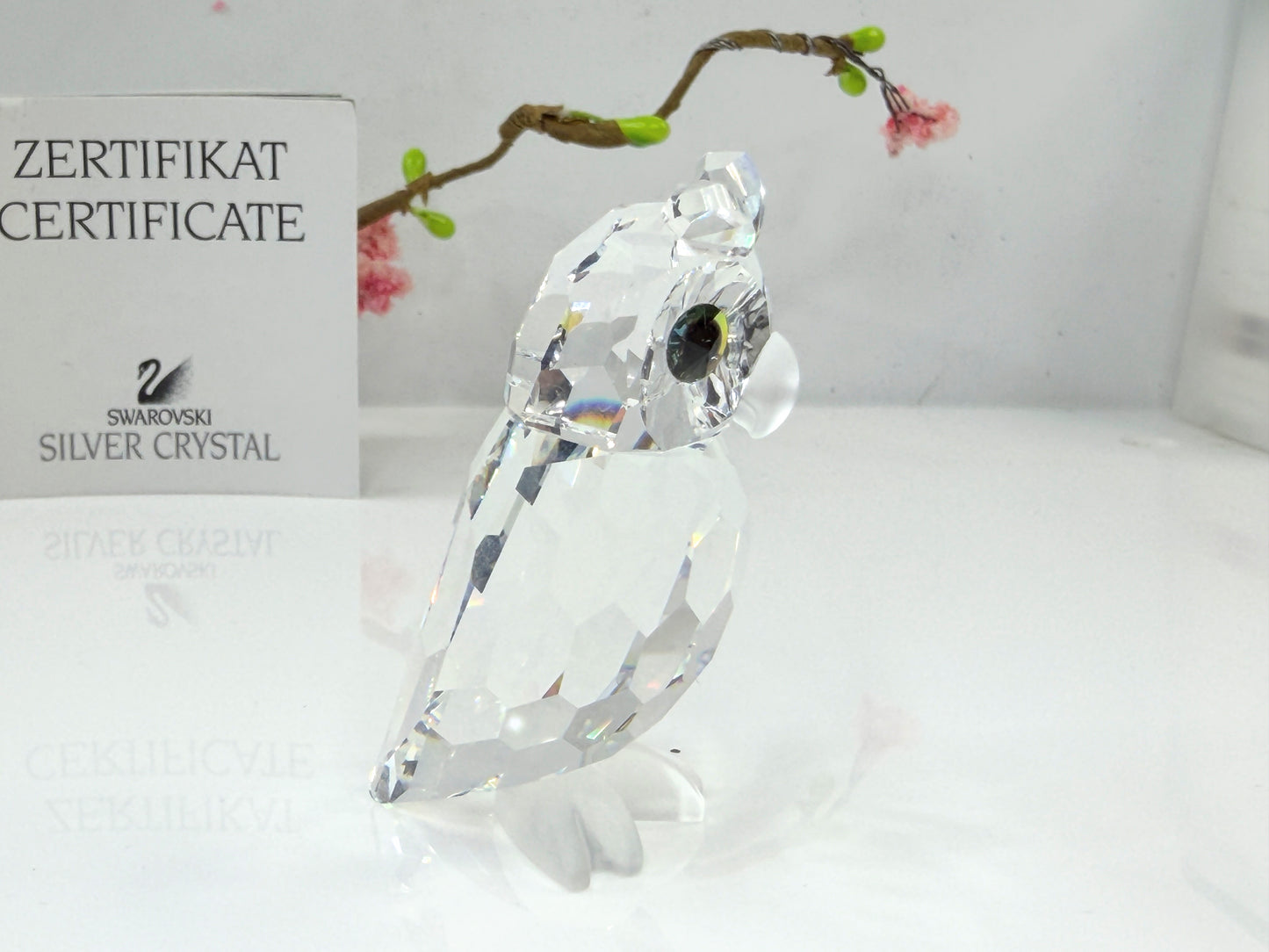 Vintage Swarovski Crystal Owl Figurine Retired Silver Crystal Mirror COA S275