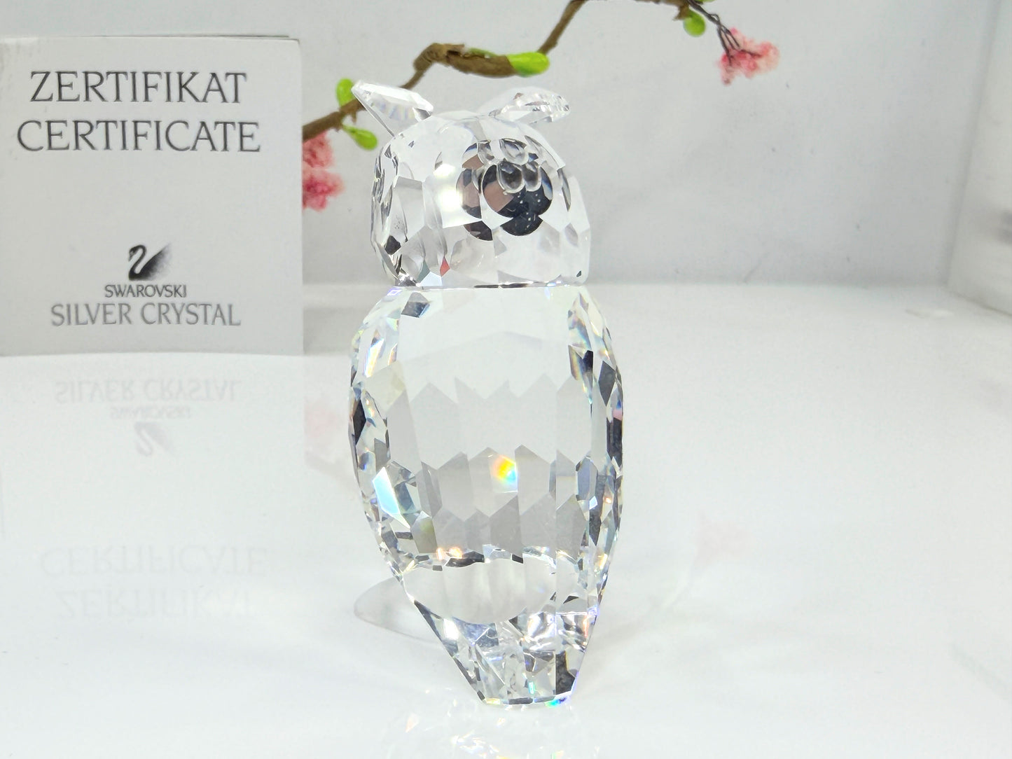 Vintage Swarovski Crystal Owl Figurine Retired Silver Crystal Mirror COA S275