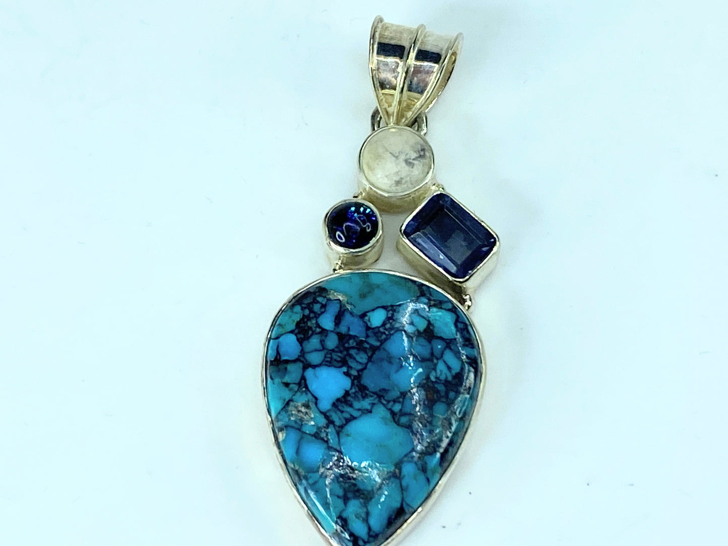 Sterling Silver Spider Turquoise blue Quartz white Onyx pendant 2.5" JR9754