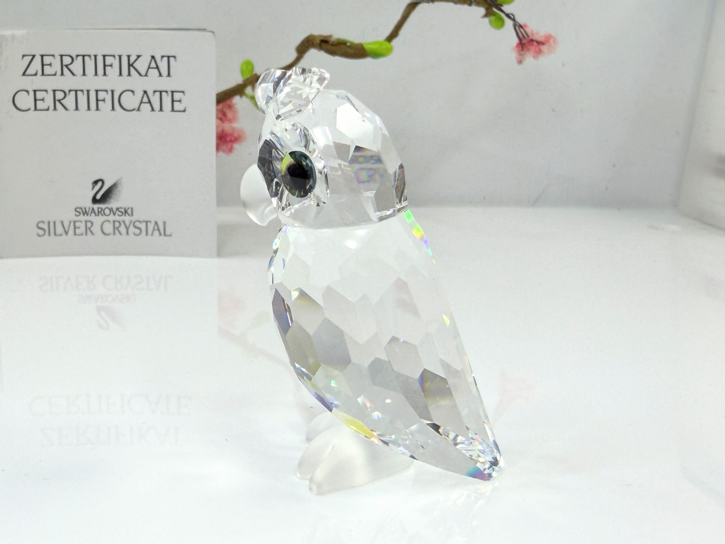 Vintage Swarovski Crystal Owl Figurine Retired Silver Crystal Mirror COA S275