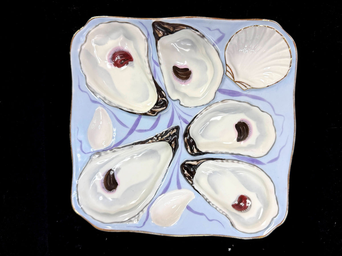 Antique German Registrirt 5-Well Oyster Plate Blue Purple Ribbon A1266