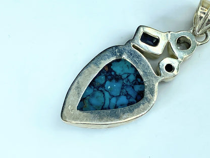 Sterling Silver Spider Turquoise blue Quartz white Onyx pendant 2.5" JR9754