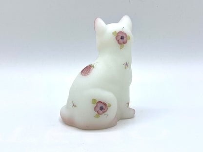 Fenton White Satin sitting cat art glass byS Kirby