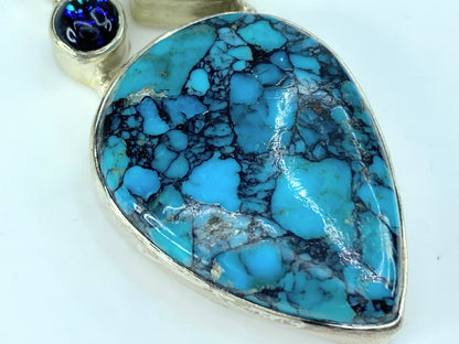 Sterling Silver Spider Turquoise blue Quartz white Onyx pendant 2.5" JR9754