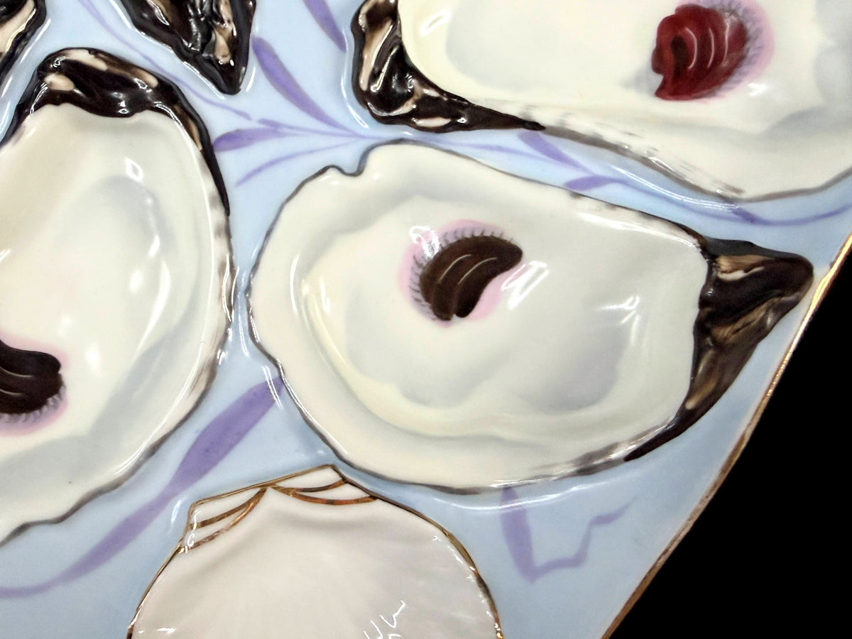 Antique German Registrirt 5-Well Oyster Plate Blue Purple Ribbon A1266