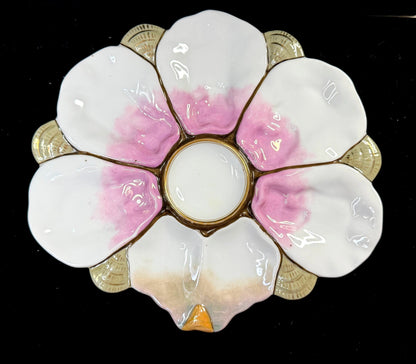 Antique 6-Well Oyster Plate Pink White Gold Porcelain c1890 A1267