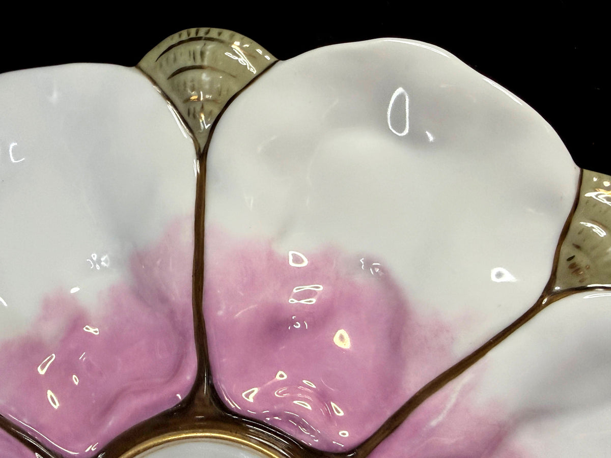 Antique 6-Well Oyster Plate Pink White Gold Porcelain c1890 A1267