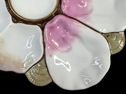 Antique 6-Well Oyster Plate Pink White Gold Porcelain c1890 A1267
