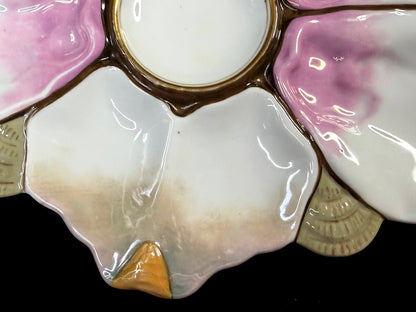 Antique 6-Well Oyster Plate Pink White Gold Porcelain c1890 A1267