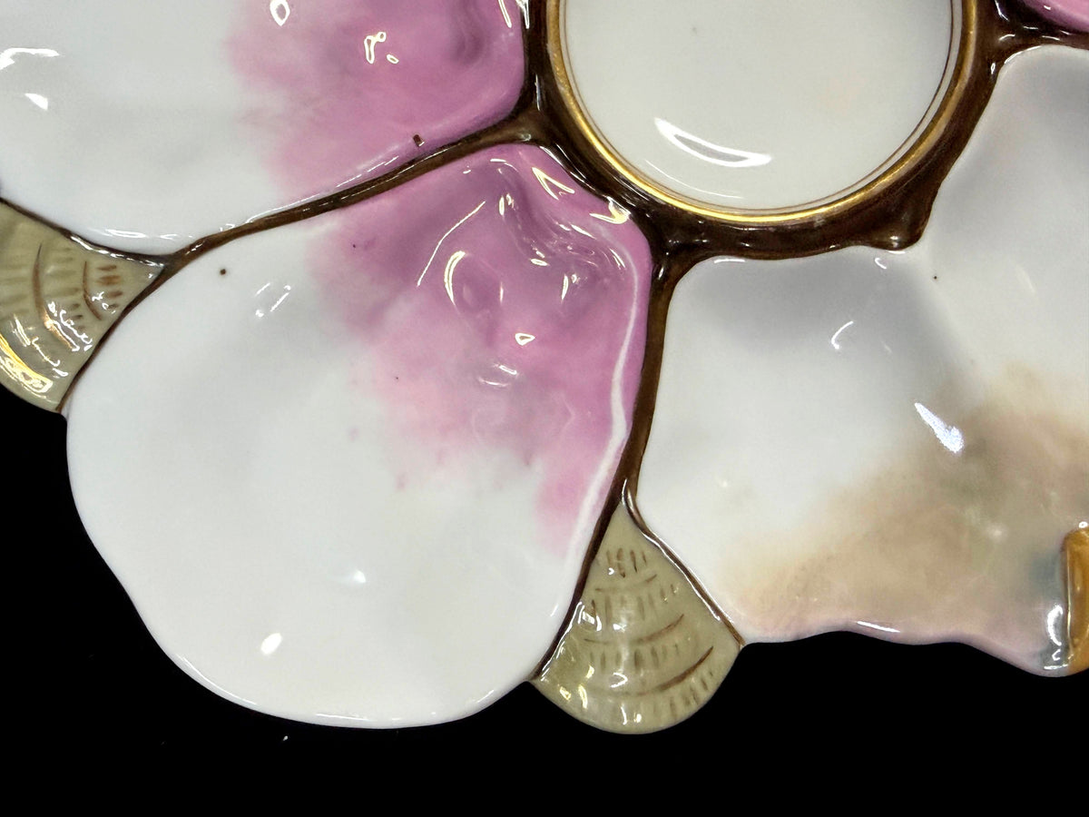 Antique 6-Well Oyster Plate Pink White Gold Porcelain c1890 A1267