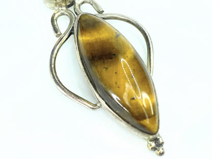 Sterling Silver. 925 Tiger Eye Rainbow Moonstone pendant 11.2g 2.5" JR9756