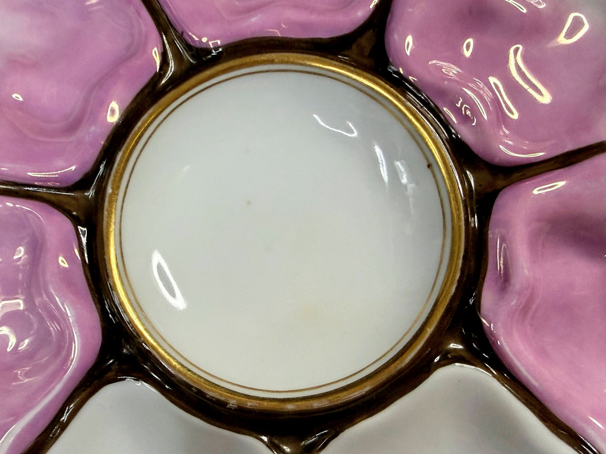 Antique 6-Well Oyster Plate Pink White Gold Porcelain c1890 A1267