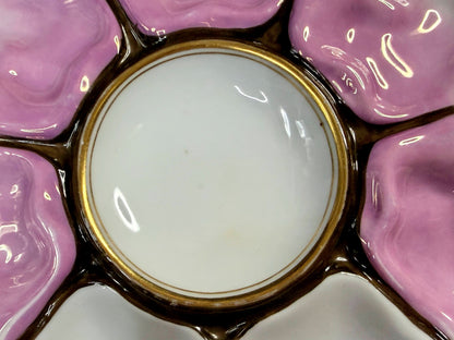Antique 6-Well Oyster Plate Pink White Gold Porcelain c1890 A1267