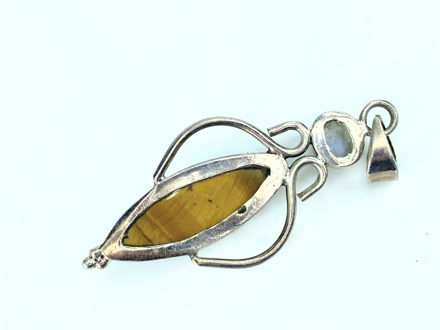 Sterling Silver. 925 Tiger Eye Rainbow Moonstone pendant 11.2g 2.5" JR9756