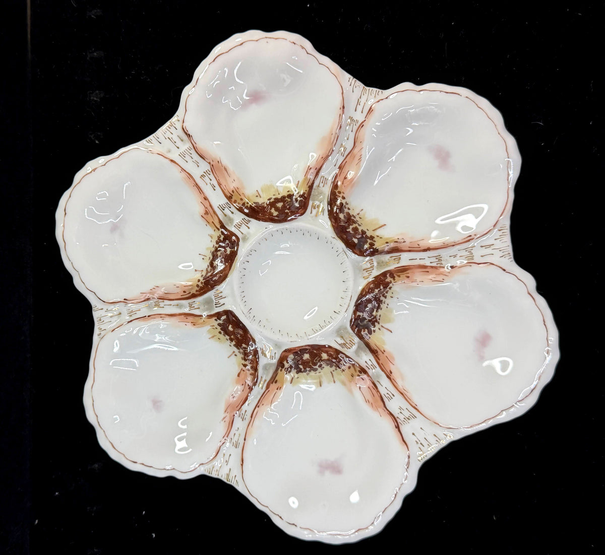 Haviland Limoges Porcelain 6-Well Oyster Plate Pink Gilt Antique A1268