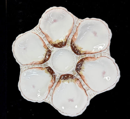 Haviland Limoges Porcelain 6-Well Oyster Plate Pink Gilt Antique A1268