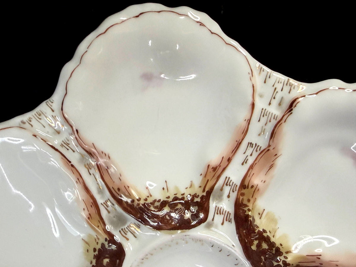 Haviland Limoges Porcelain 6-Well Oyster Plate Pink Gilt Antique A1268