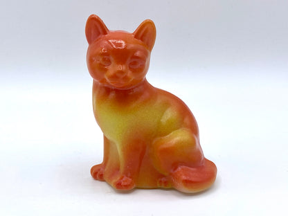 Fenton Art Glass HP sitting cat vibrant Orange Pumpkin yellow color 3.75"