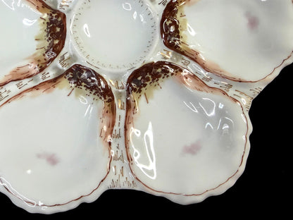 Haviland Limoges Porcelain 6-Well Oyster Plate Pink Gilt Antique A1268