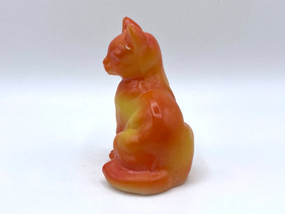 Fenton Art Glass HP sitting cat vibrant Orange Pumpkin yellow color 3.75"