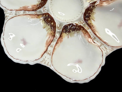 Haviland Limoges Porcelain 6-Well Oyster Plate Pink Gilt Antique A1268