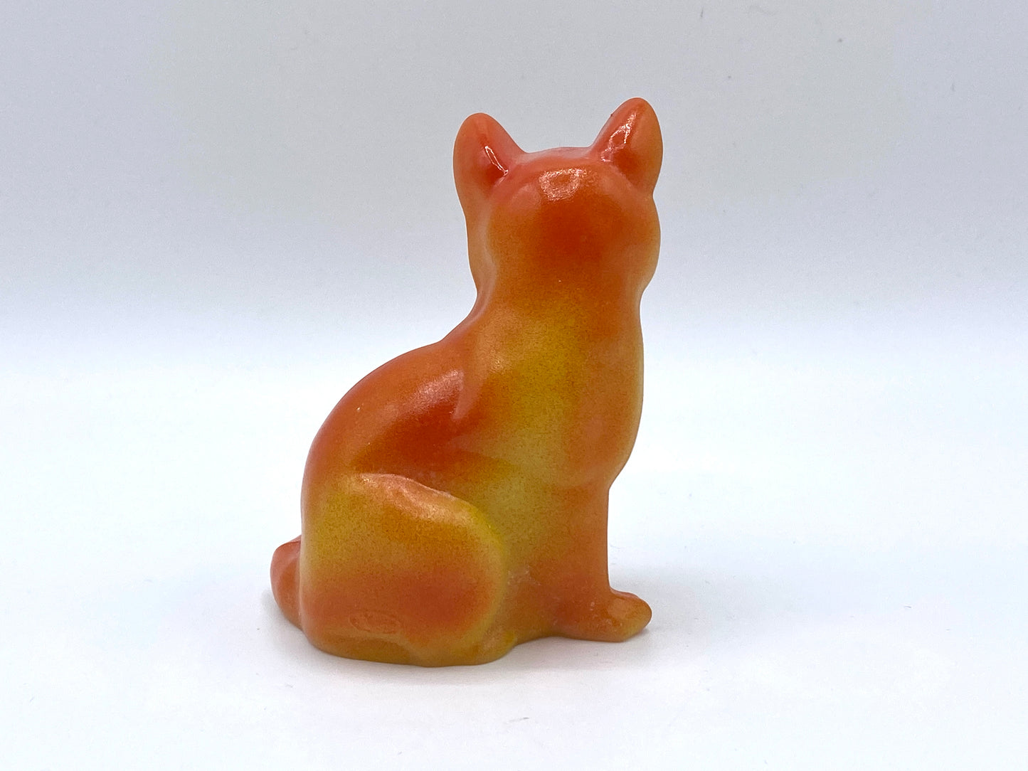 Fenton Art Glass HP sitting cat vibrant Orange Pumpkin yellow color 3.75"