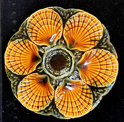 Vintage Sarreguemines Majolica 6-Well Oyster Plate France 9.25" A1269