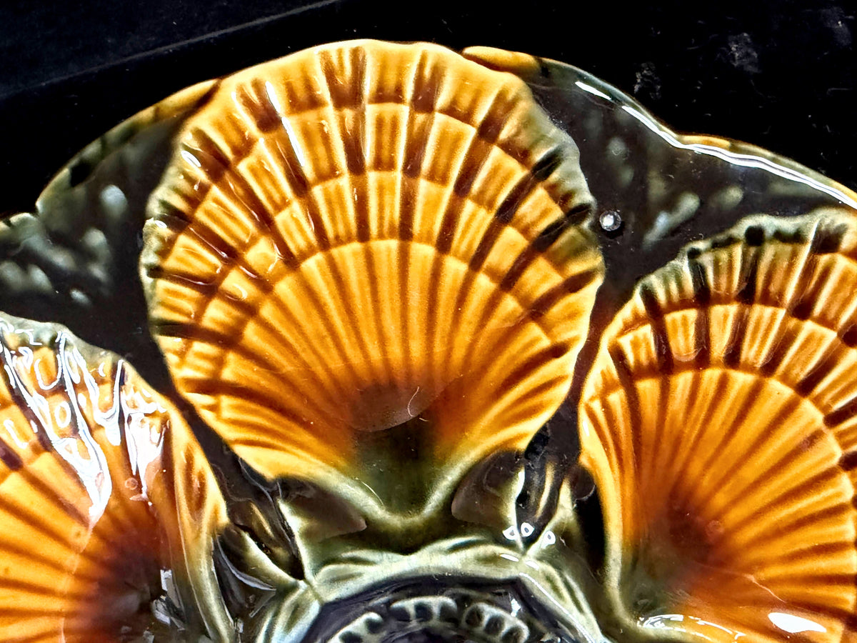 Vintage Sarreguemines Majolica 6-Well Oyster Plate France 9.25" A1269