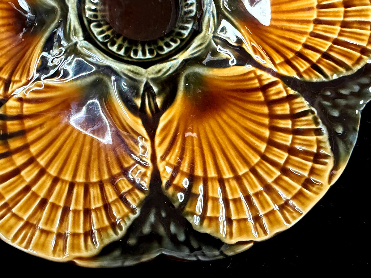 Vintage Sarreguemines Majolica 6-Well Oyster Plate France 9.25" A1269