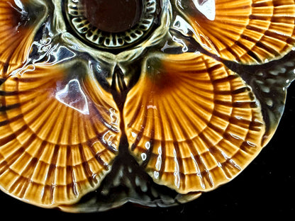 Vintage Sarreguemines Majolica 6-Well Oyster Plate France 9.25" A1269
