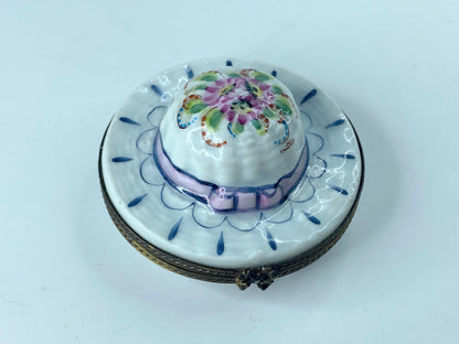 P. CaDau Limoges France Peint Main Spring floral Bonnet Trinket Box 2.5" A370