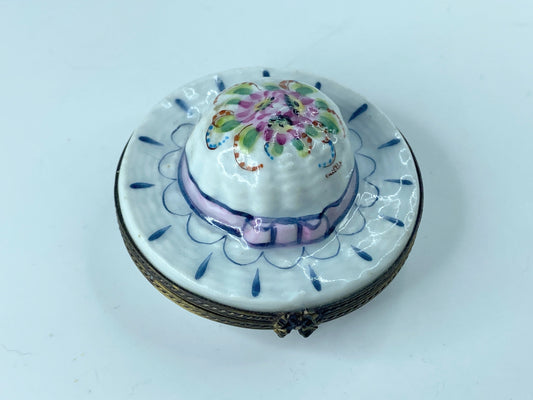 P. CaDau Limoges France Peint Main Spring floral Bonnet Trinket Box 2.5" A370