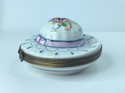 P. CaDau Limoges France Peint Main Spring floral Bonnet Trinket Box 2.5" A370